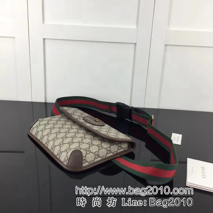 GUCCI古馳原單 新款專櫃品質高仿原單貨實物實拍493930 啡pvc啡皮腰包 HY1090